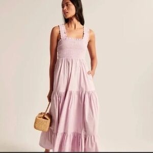 Abercrombie & Fitch Smocked Midi Dress – Size L (Lavender)